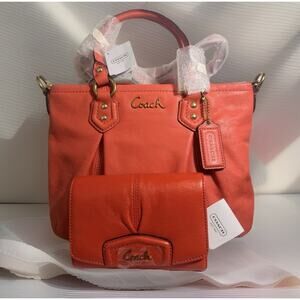 Coach Ashley F20342 Mini Tote & CoachCompact Clutch Wallet F48068 Tearose Orange